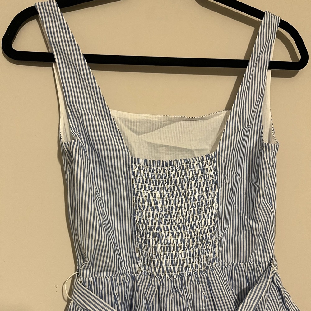 J. Crew Striped sleeveless belted tiered dress Banker Blue stripes size 2 - Picture 9 of 13